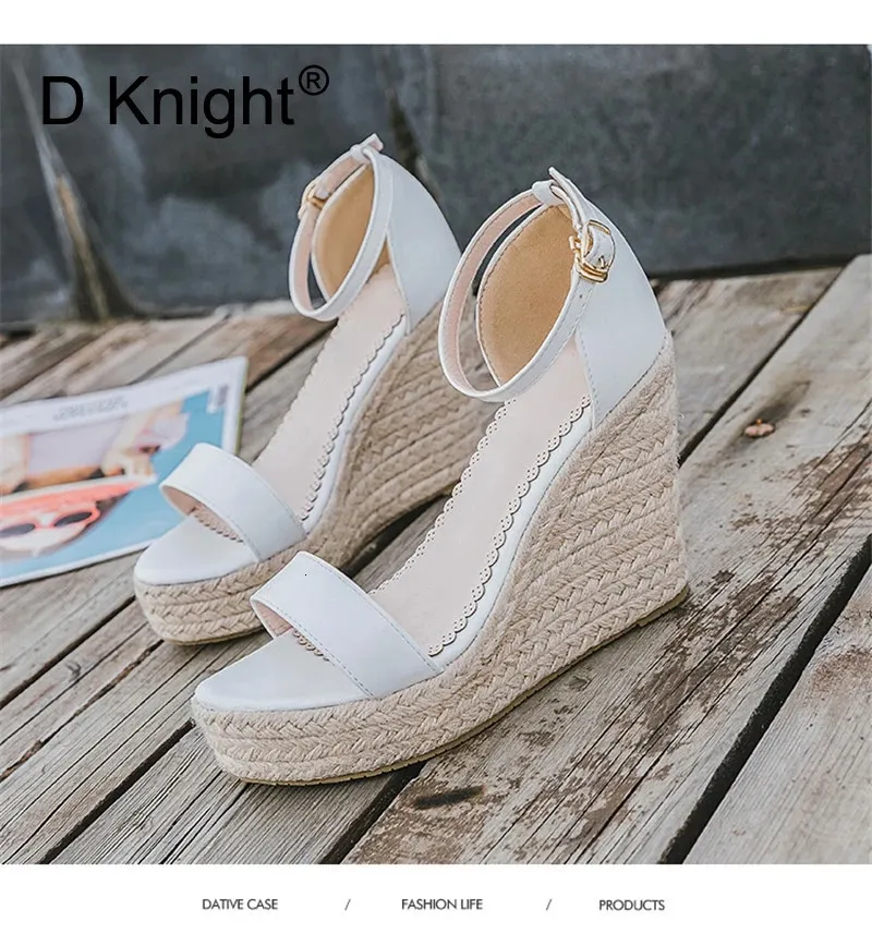 Big Size 34-44 Bohemian Wedges Women Sandals Buckle Strap High Platform Espadrilles Lady Shoes Peep Toe White Pu High Heel Pumps (16)