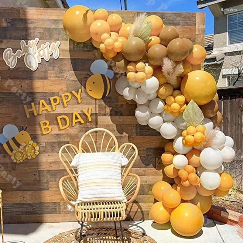 Party Decoration 97 ste Bee Day Balloons Arch Kit Mustard Yellow Sand White Ballon Garland Baby Shower Birthday Baptism Decor Supplies