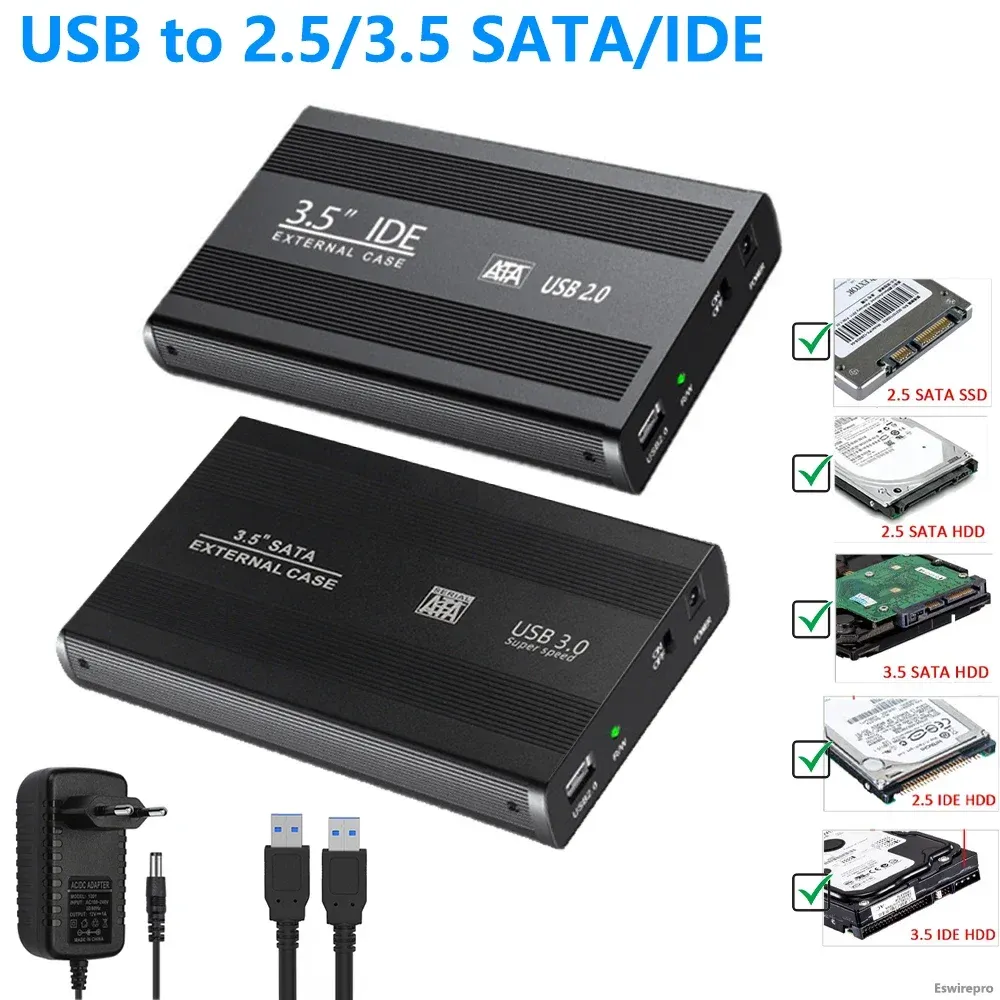 ボックスUSBからSATA IDE HDD SSD 2.5/3.5インチアダプターハードドライブエンクロージャーUSB3.0ケースHD外部ソリッドステートハードディスクボックスアダプター