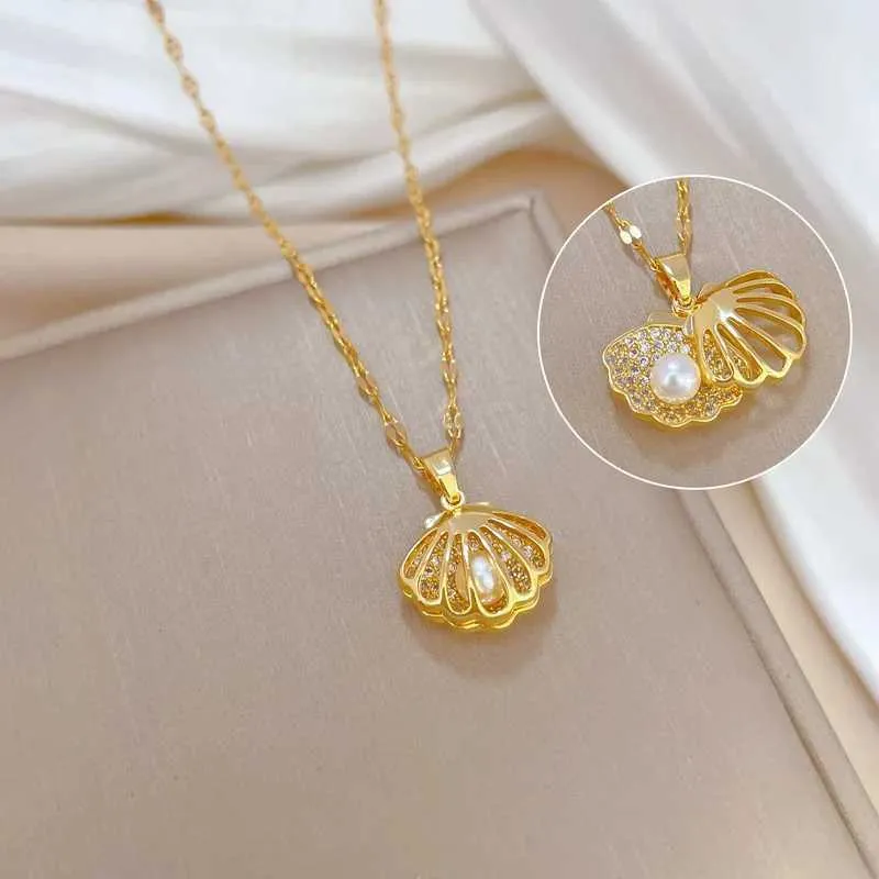 Shell Pearl Pendant Necklace Personalized Fashion Jewelry_voghion.com