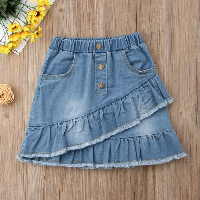 Kids girls blue denim mini skirt short denim pants skirt
