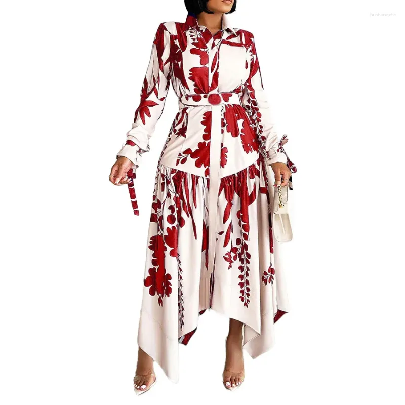 Women's Irregular Printed Collar Dress - Casual Fashion for Spring and Summer