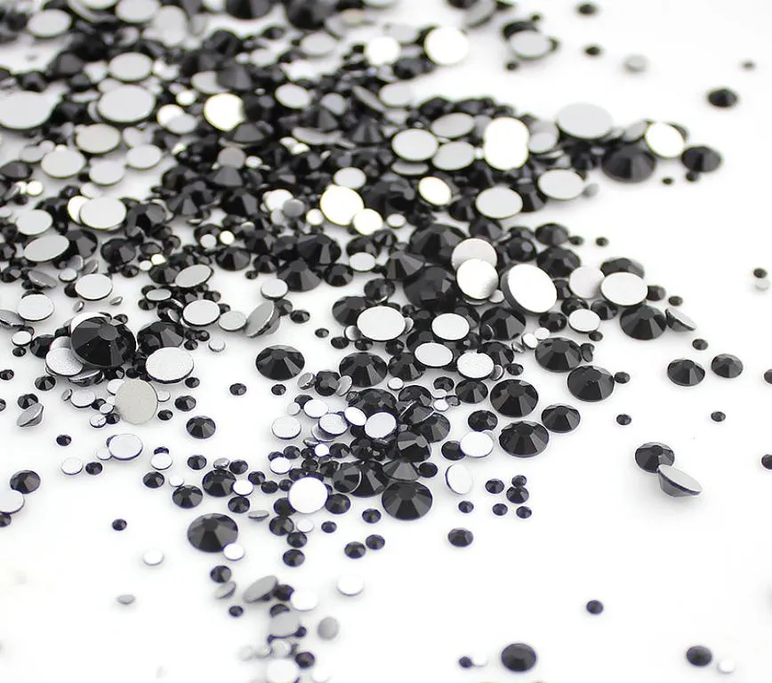 Mix Größen Jet 1000pcs Nagel Strasssteine flach Rücken Non -Fix Glitter Nagel Stones Diy 3D Telefone Dekorationen Lieferungen Black8649493