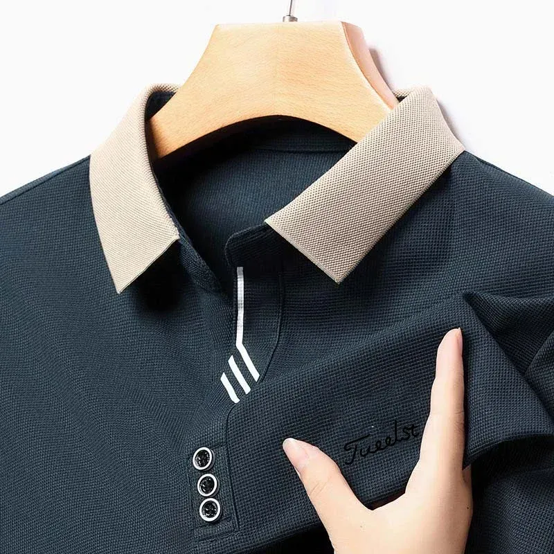 Chemises automne à manches longues golf tshirt hommes avec des vêtements nouveaux chemises décontractées couleur solide simple polo hommes