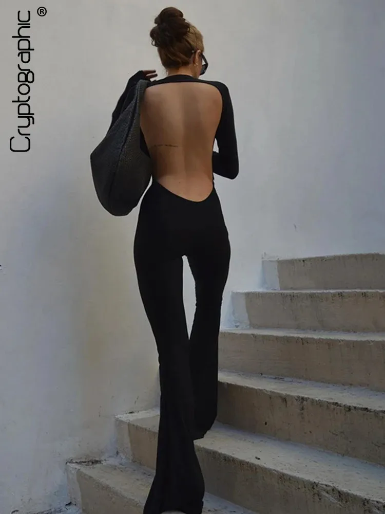 Cryptographic Black Sexy Backless Assocites pour femmes Pantalons de fusée décontractés Rompers Club Party Tenues Global Clothes 240410