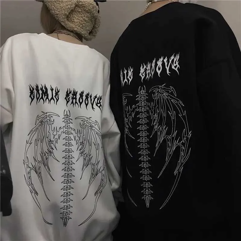 Men's T-Shirts Harajuku gothic oversized hoodies strtwear hip-hop cool couple high street sweater female autumn casual loose pullovers tops H240425