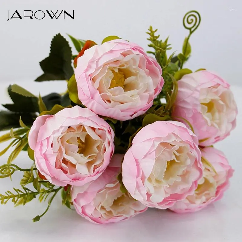 Flores decorativas Barrown 6 cabezas Peony Bouquet Peonies Artificial Silk Wedding Home Decoration Decoración de la fiesta de cumpleaños de flores de rosa