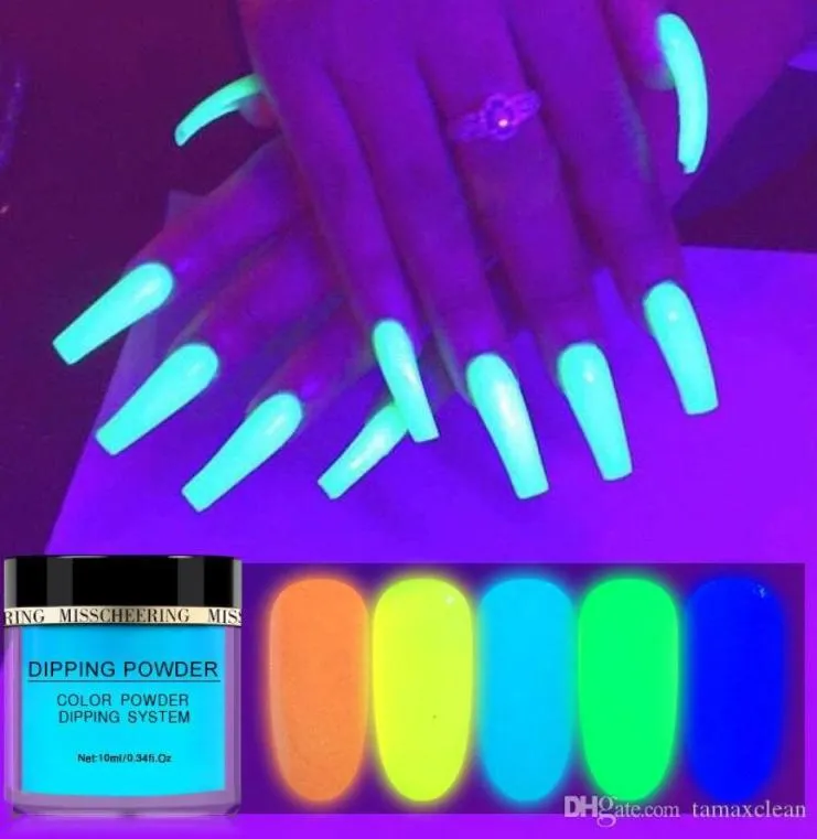 Na055 Nail Glitter Lysande nagellackpulver 10 ml grönt gult ultrafinljus i det mörka pigmentet fluorescerande nagelkonst doppande 6418361