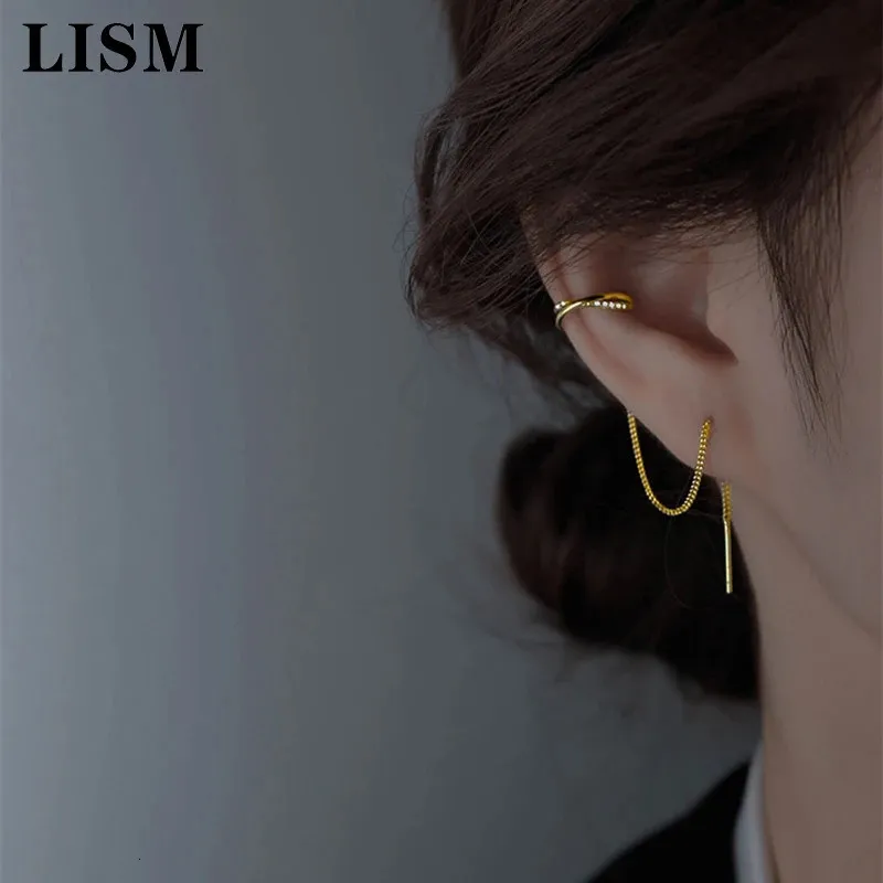LISMステンレススチールフェイクピアスろうそくの耳の耳の耳板女性のための女の子ファッションロングタッセルゴールドカラークリップ240418