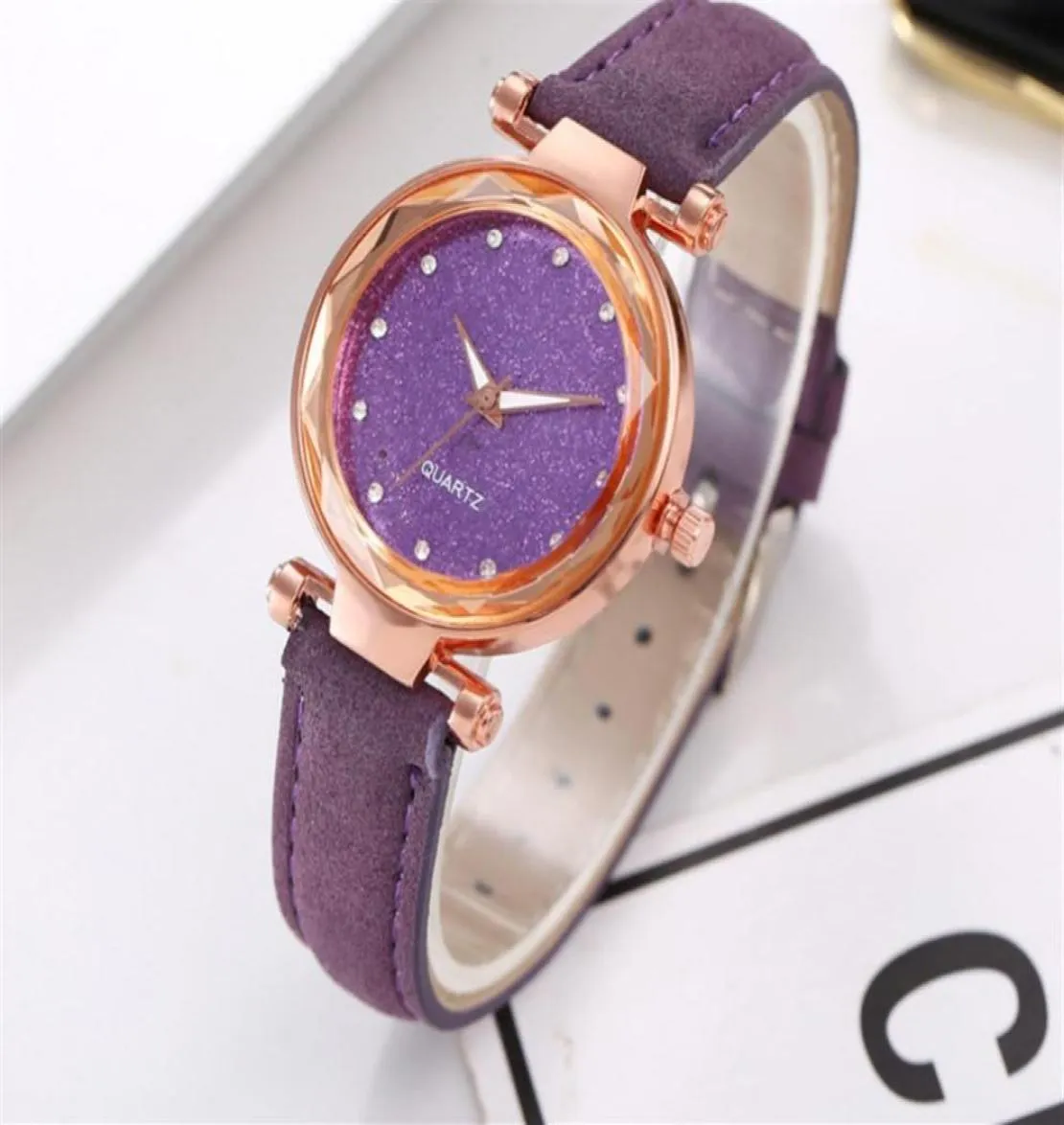 Casual Star Starry Sky Watch Sanded Leather Strap Silver Diamond Dial Quartz Womens Watches Gentle Temperament Ladies Wristwatches1211322