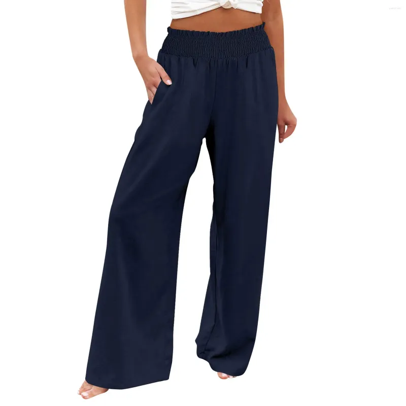 女性用の女性用パンツプラスサイズの女性ワイドレッグカジュアルハイウエストパラッジョなビーチのズボンポケットパンタロン