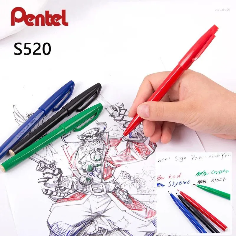 Pentel giapponese Pentel S520 Penna da segno 2,0 mm punta dura firma fibra di calligrafia Penne della linea di gancio Black/Blue/Green/Red Color