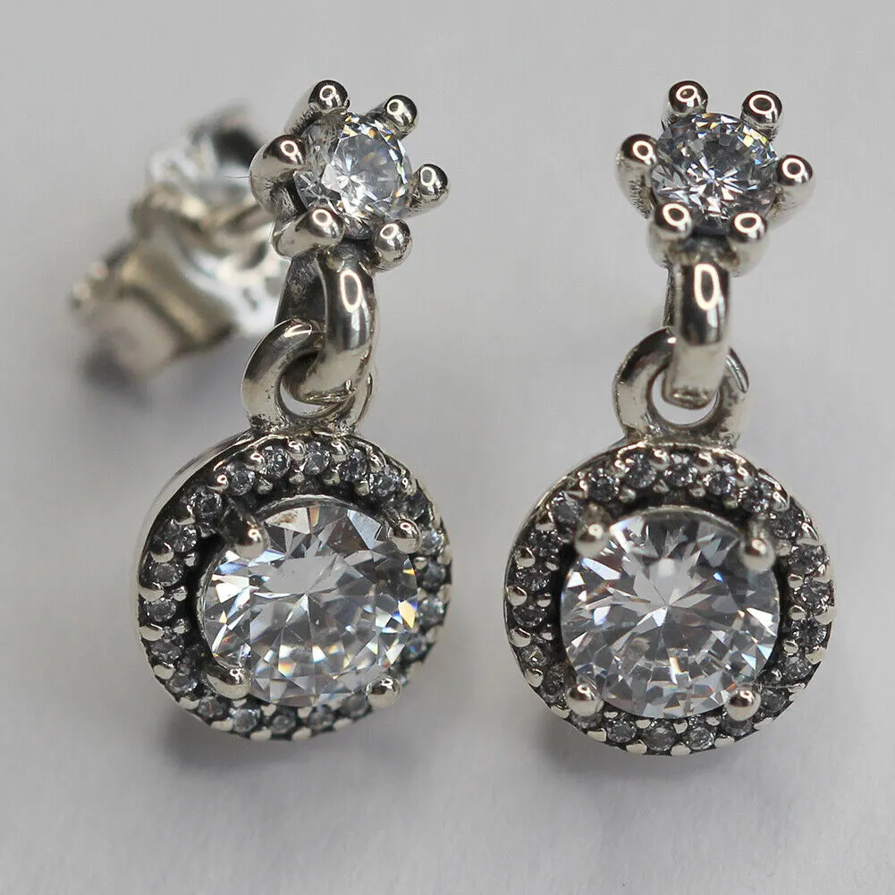 Autentisk 925 Sterling Silver Classic Elegant Classic Drop Earrings Lämpliga för örhängen smycken 290594CZ Fashion Presentörhängen örhängen