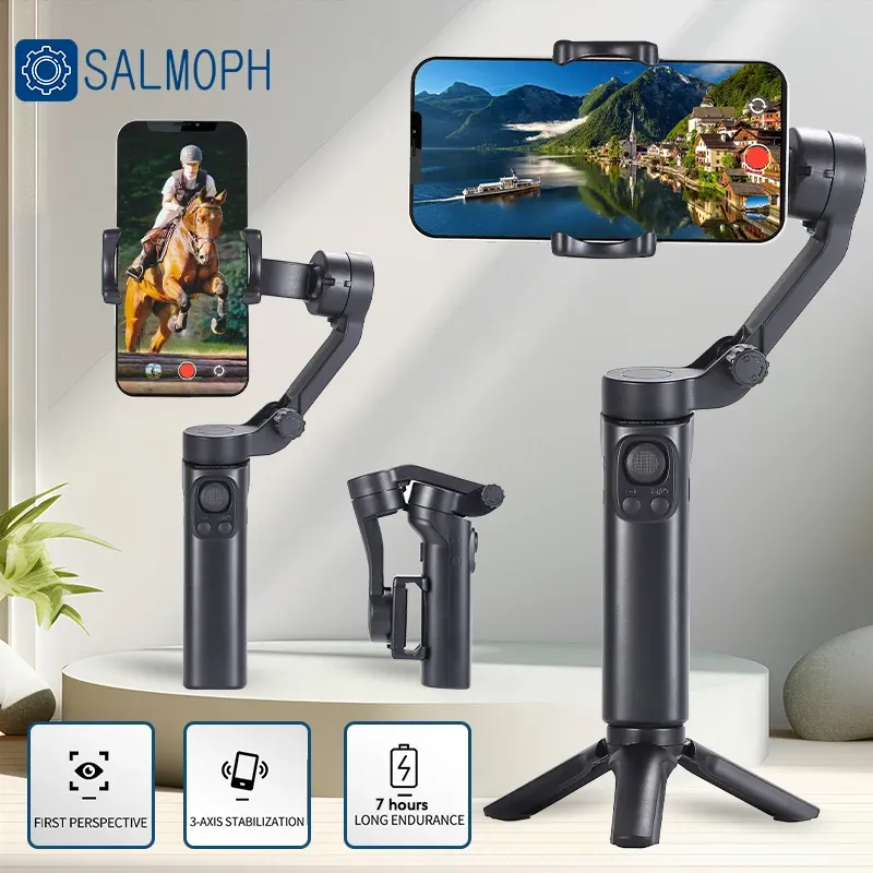 Gimbals Salmoth F5 Plus 3Axis Gimbal Folleble Smartphone Posino Video Vlog Smabizer per iPhone Xiaomi Huawei