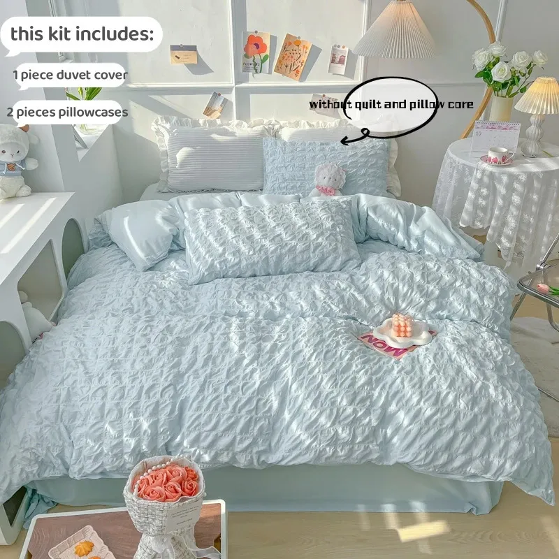 3pcs Soft Duvet Cover Set 1Duvet 2Pillowcase Without Core Bubble grid Print Bedding Comfortable 240425