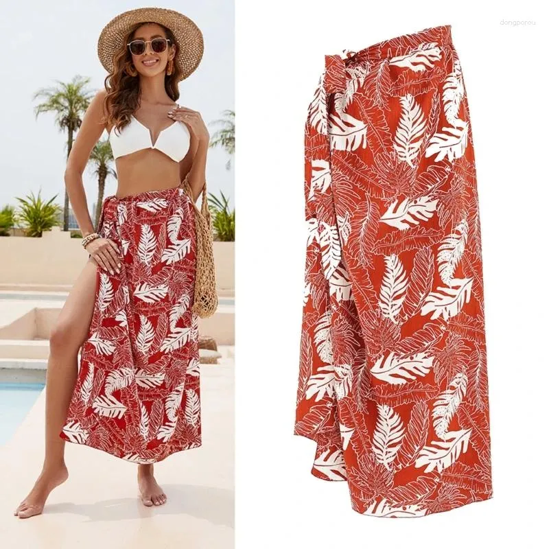 Maillot de bain pour femmes Sexy Bathing Cople Cover Long Floral Imprimé plage-Sarong Pareo-Bikini Suite à cravate latéral jupe enveloppante