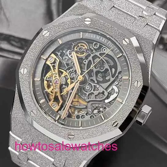 Luxury AP Wrist Watch Royal Oak Series 15407BC Platinum Frost Gold Hollow Mens Fashion Leisure Business Sports Double Pendulum Mechanical Watch