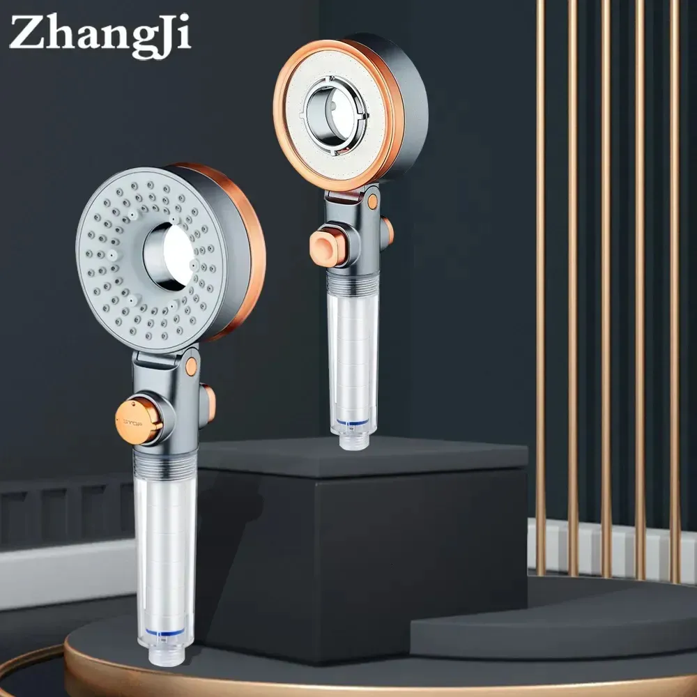 Zhangji dubbelsidig unikt duschhuvud badrum 3 spetts vattenbesparande filtrering rund regn justerbar munstyckssprut 240415