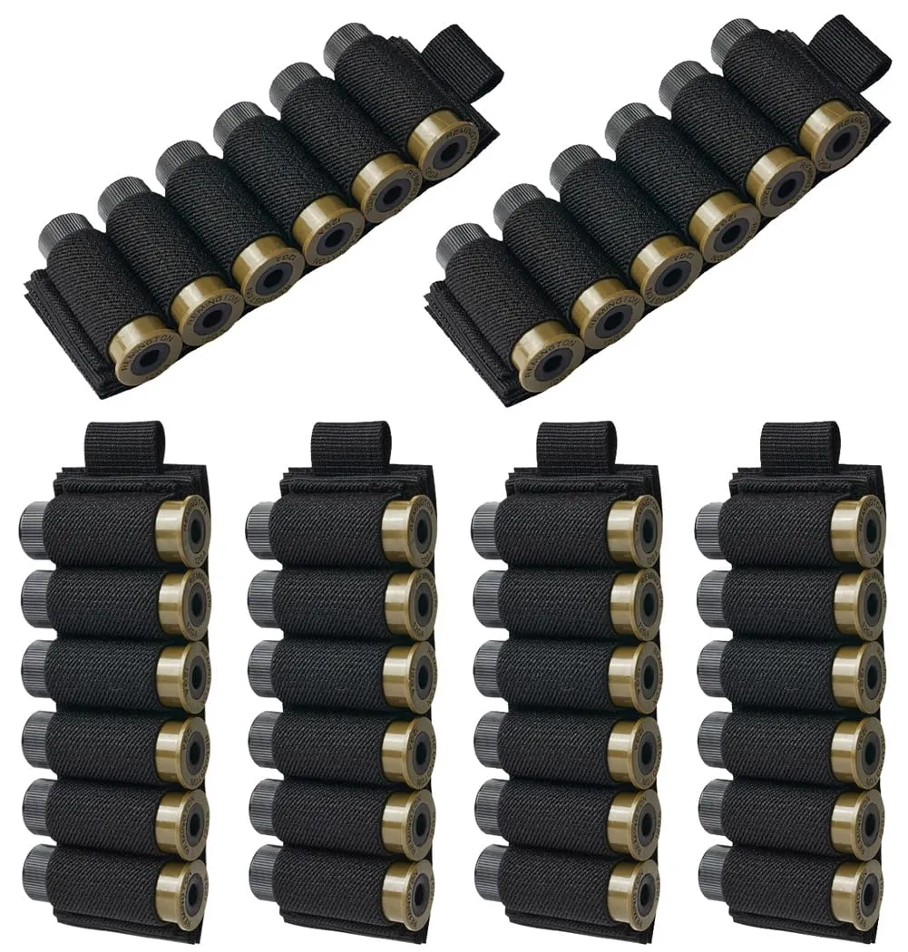 6 Packs 6 Rounds Shell Card Holder | Buttstock Shell Holder | 12/20 Ga Side Saddle Shell Carrier for Rifle Shotgun Cartridge | with Molle Utility Pouch Hook and Loop