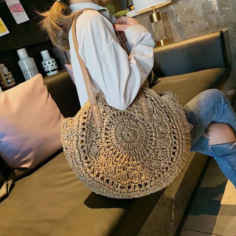 Shoulder Bags Summer Beach Large 003 Capacity Women's Fashion Retro Woven Bag Floral Handbag Ladies Straw