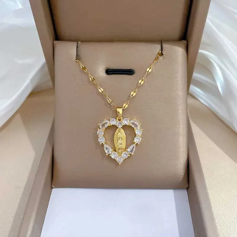 Colares com Pingente Elegante Charmoso Virgem Maria Amor Micro-conjunto Colar Clássico e Versátil Aço Inoxidável_voghion.com