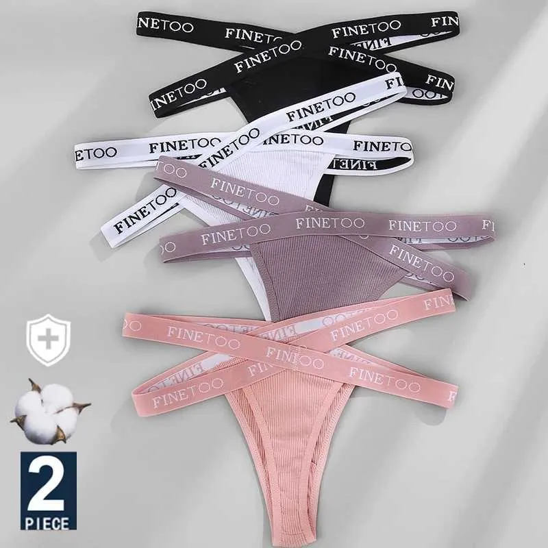 Briefs Panties FINETOO 2PCS/Set Womens Cotton G-string Sexy Cross Strap Panties Letter Waisted Underwear Thongs Femme Hollow Out Lady Briefs Y240425