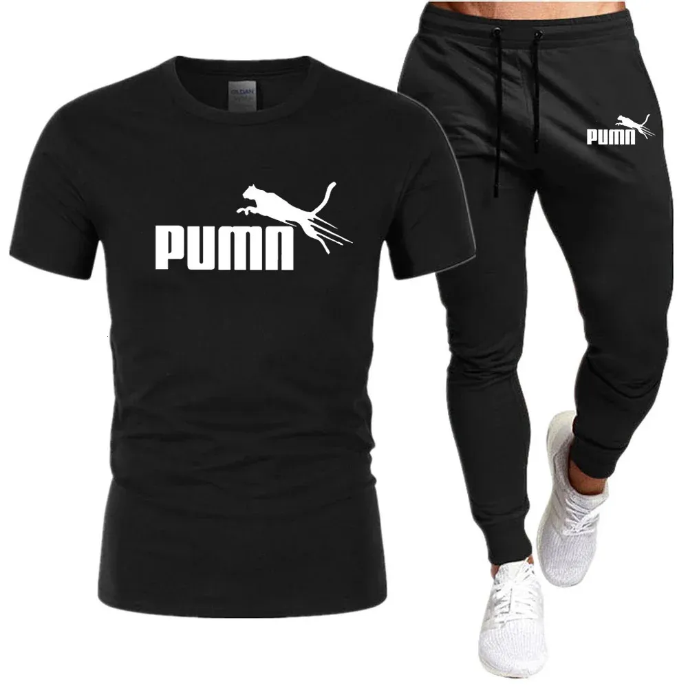 Letnie bawełniane spodnie T-shirt dla mężczyzny Sprzedaj swobodny jogger fitness 2-częściowy garnitury krótkie rękodzie