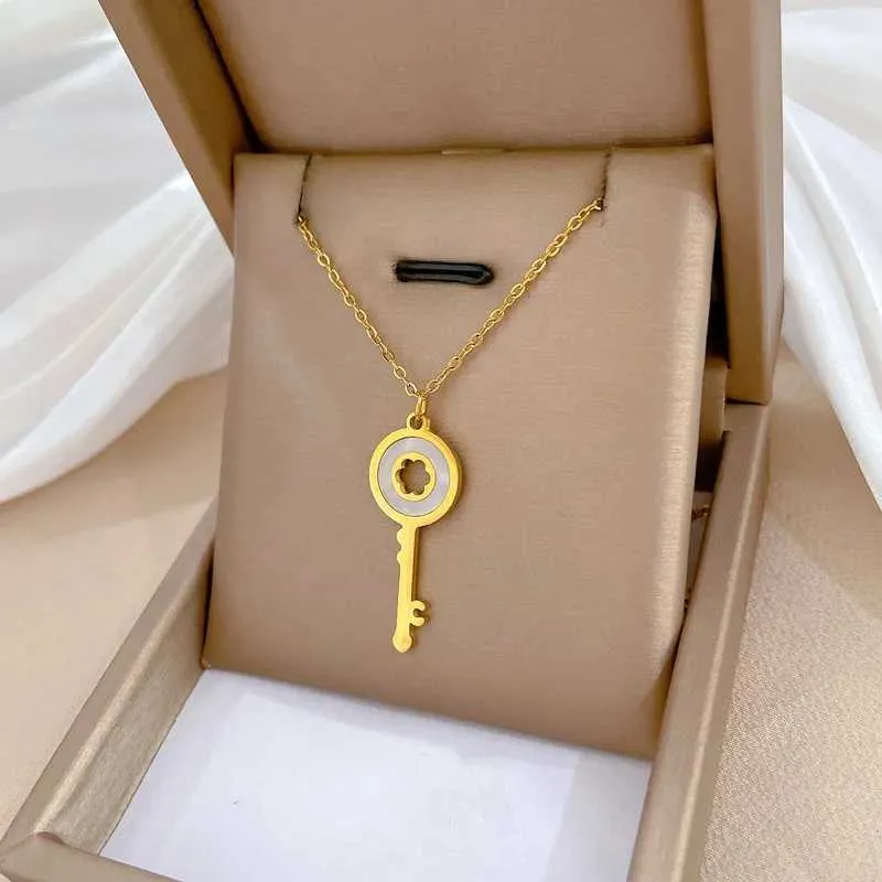 Collane con ciondolo in acciaio inossidabile, dolce cuore, chiave, stella, corona, cristallo, zircone, collana a catena girocollo per donna_voghion.com