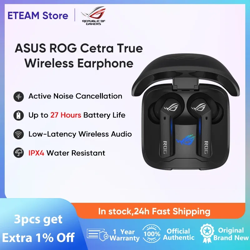 Hörlurar Original Asus Rog Cetra True Wireless Gaming Headphone ANC Buller Avbrytar Bluetooth Earpone för Rog Phone 5 5S Pro Rog 6 Pro