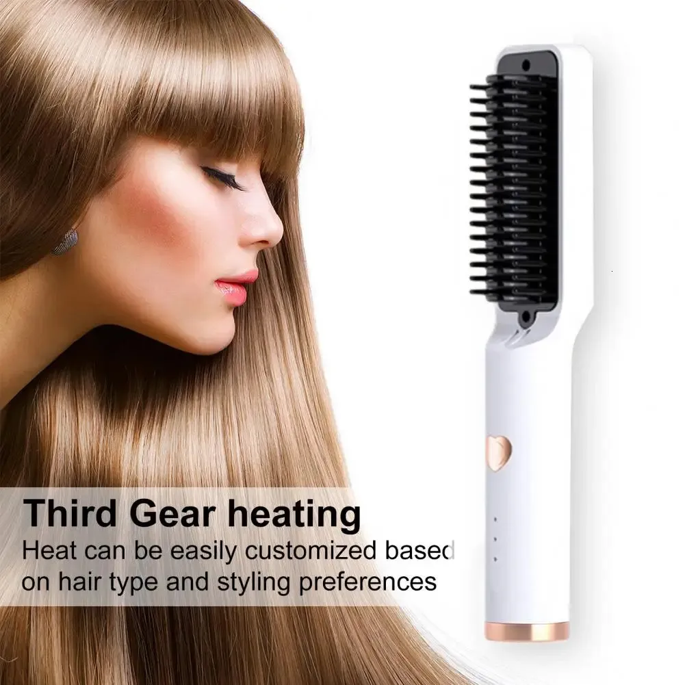 Hair Straightening Comb Portable Wireless Straightener Brush with Fast Heating Anti-frizz Technology for Women Fluffy 240424