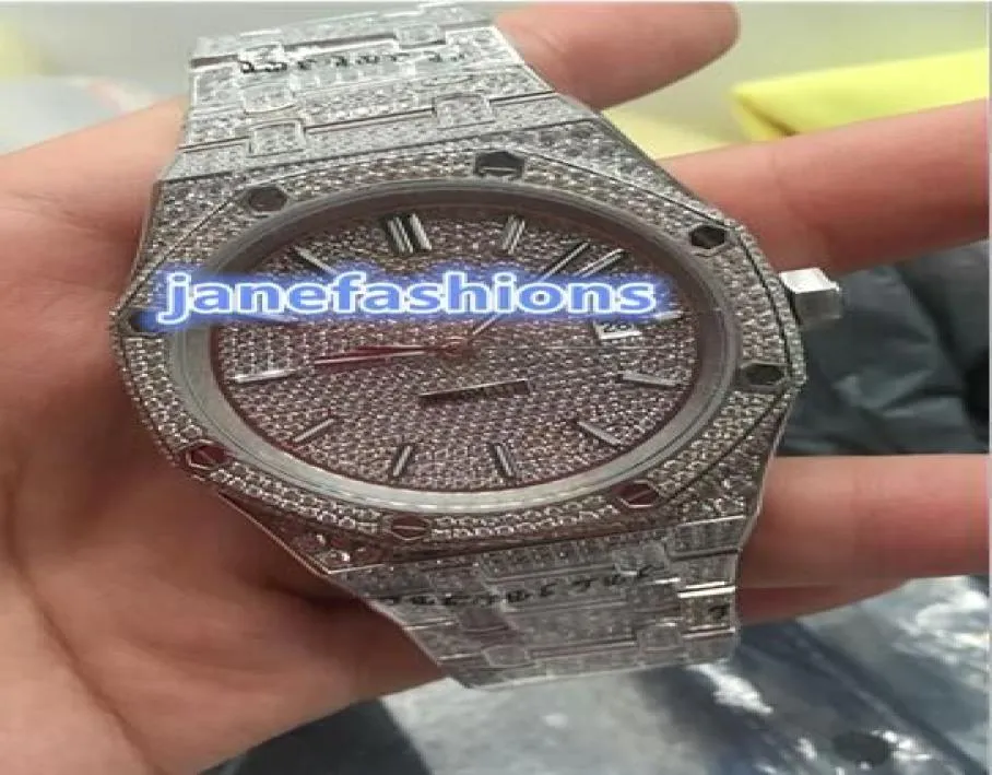 Trendy men039s diamond watches silver iced diamond fashion watches popular hip hop rap style automatic mechanical watch6619954