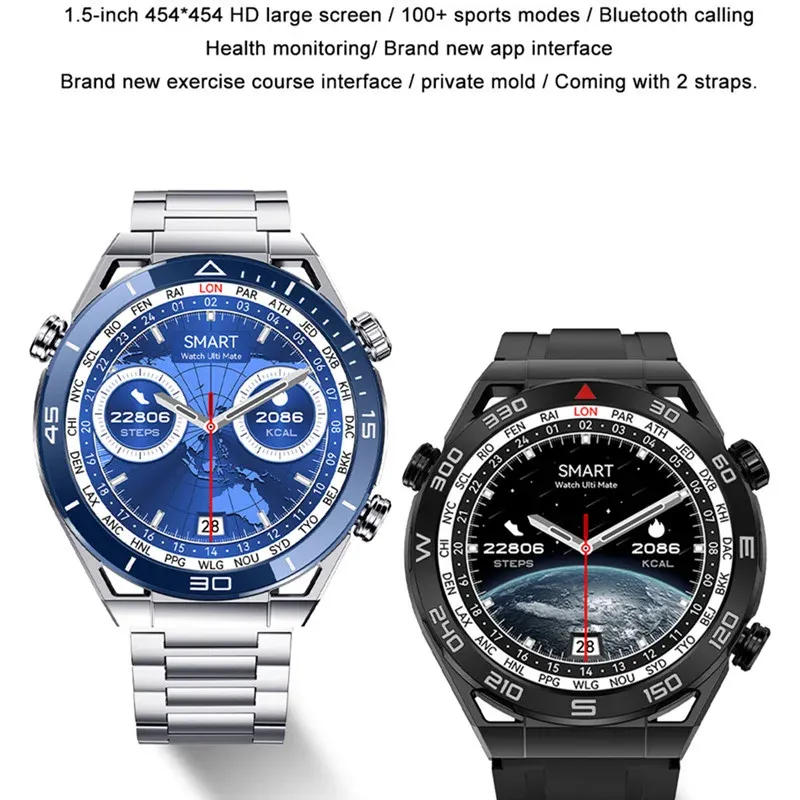 Bekijkt ultieme heren DT Ultra Mate Smart Watch 1.5 "HD Titanium Steel Sports Monitoring BT Call NFC GPS Motion Tracker Smartwatch