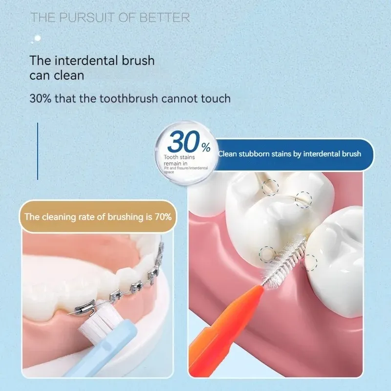 Novos 60pcs 0,6-1,5 mm Mushes interdentais Cuidados de saúde Push-Pull Escova Remove alimentos e placa de dentes melhores ferramentas de higiene oral para
