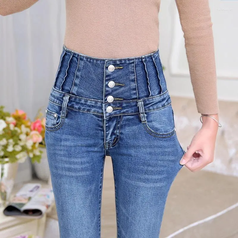 Kadınlar Kot Partılı İlkbahar ve Sonbahar 2024 Artı Boyutlu İnce Görünen İnce Yüksek Stretch Küçük Ayak Kalem Pantolon