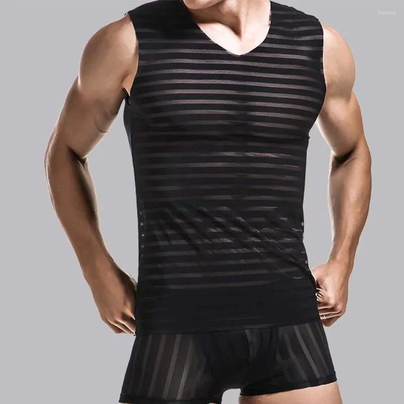 Men's Tank Tops See Through Sleeveless Vests Mens Gym Singlet Training Bodybuilding Top Fitness T-Shirt Undershirt Sheer Pajamas A50