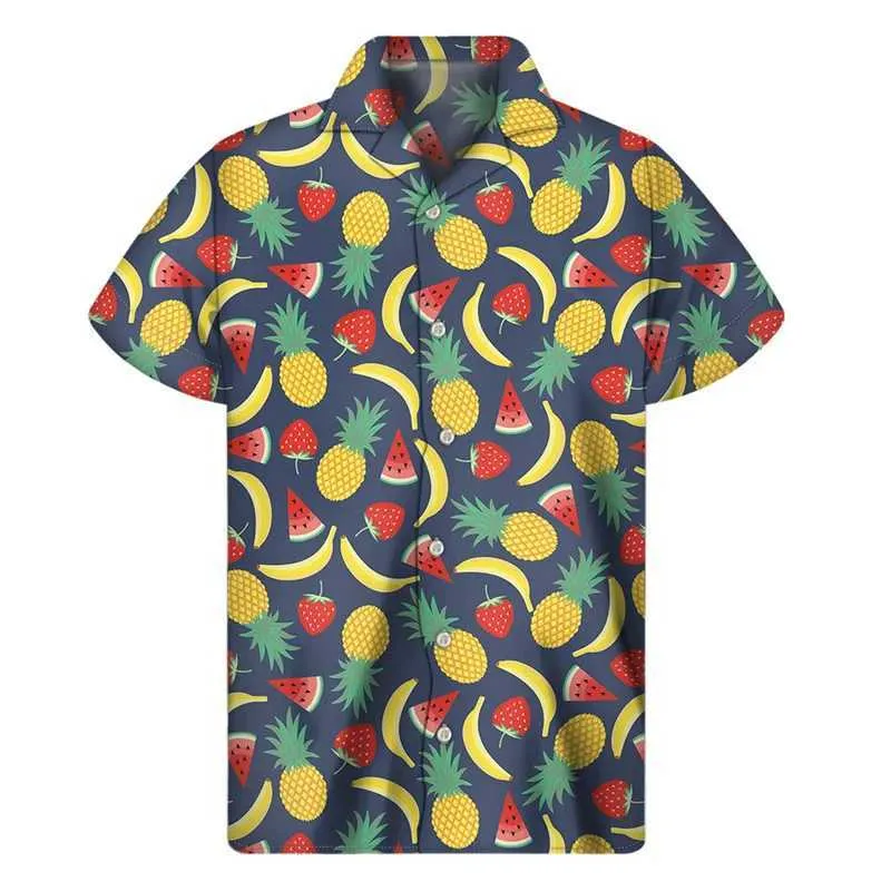 Men's Casual Shirts Banana Orange Dragon Fruit Pattern Shirt Men 3D Print Hawaiian Shirts Tops Summer Beach Short Sleeve Button Lapel Aloha Blouse 240424