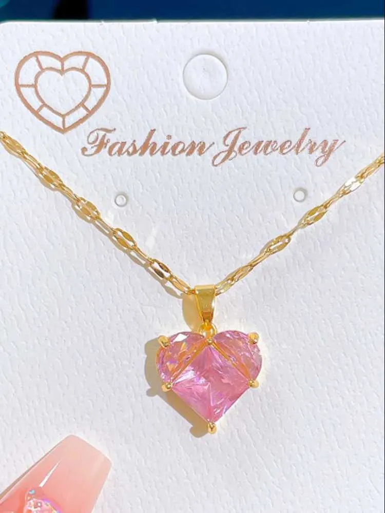 Herz Halskette Mit Rosa Schmuckstein Für Damen Elegant_voghion.com