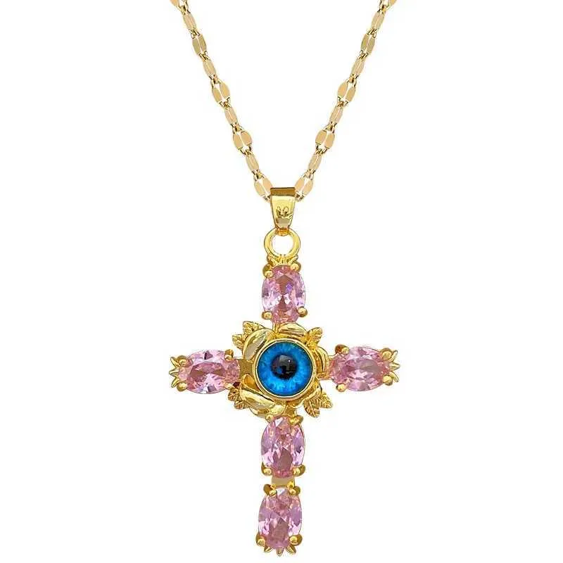 Collares colgantes de moda con cruz de ojo de diablo, collar ligero y femenino, hermoso, cadena de clavícula versátil_voghion.com