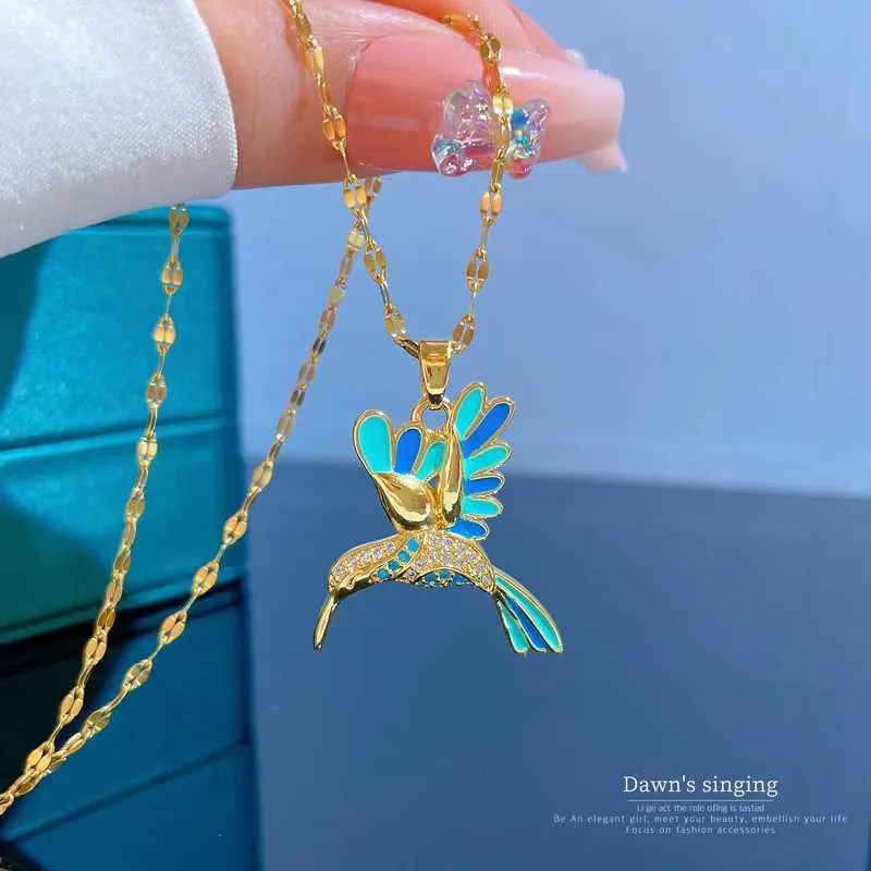 Collar de acero esmaltado con colgante de pájaro Kivid, cadena larga, gargantilla, joyería de moda con esmalte animal para mujer y niña, regalo_voghion.com