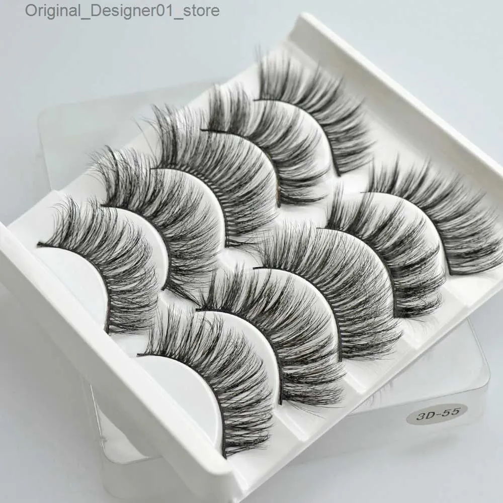 Falska ögonfransar 5 par/uppsättning 3D -konstgjorda mink Hår False Eyelashes Wispy Fluffy långa ögonfransar Naturliga handgjorda False Eyelash Makeup Extension Tool Q240425