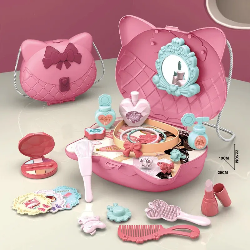 Mini Makeup Bag Girls som bär kosmetisk handväska läppstift för låtsas play set montessori leksak små skönhetsverktyg leksaker 240416
