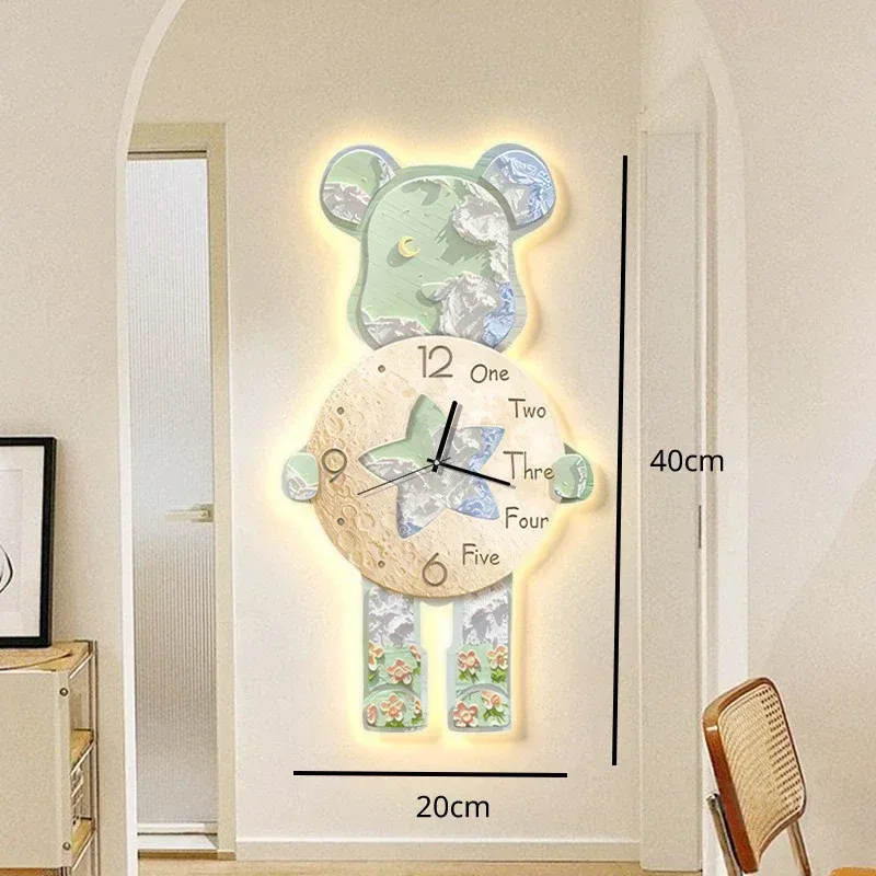Relojes creativos de pared de pared dibujos animados relojes de pared de la sala de estar reloj silencioso reloj de reloj moderno simple relajación de la pared decoración del hogar oso