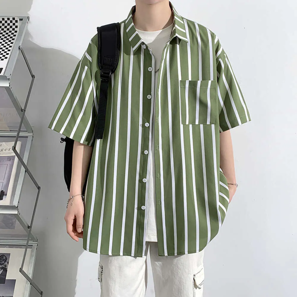 Summer New Loose Short Sleeved Shirt Men's Instagram Fashion Brand Youth Shoulder Drop Flip Top - P35