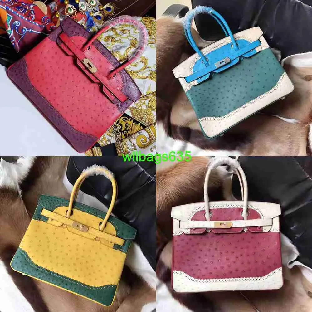 Bk 2530 Handbags Ostich Leather Totes Trusted Luxury Bags Pegih Home Lace Platinum Bag Peige Private Customization Store Pure Hand Sewn Wax Th have logo HBXKH2