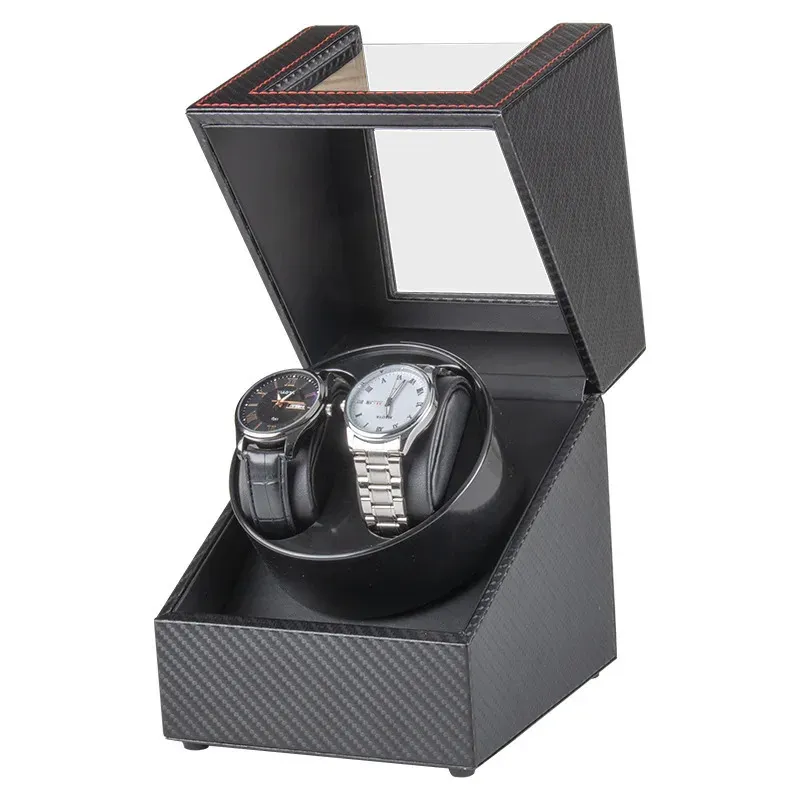 グローバルに使用される自動時計のワインダーUSB電源Mute Mabuchi Motor Mechanical Watch Rotate Stand Box Carbon Fiber 240412