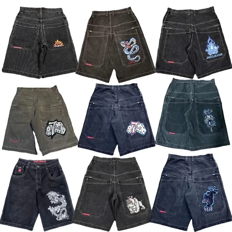 JNCO Shorts Y2K Hip Hop Pocket Baggy Denim Gym Shorts Män Summer Harajuku Gothic Men Basketball Shorts Streetwear 240423