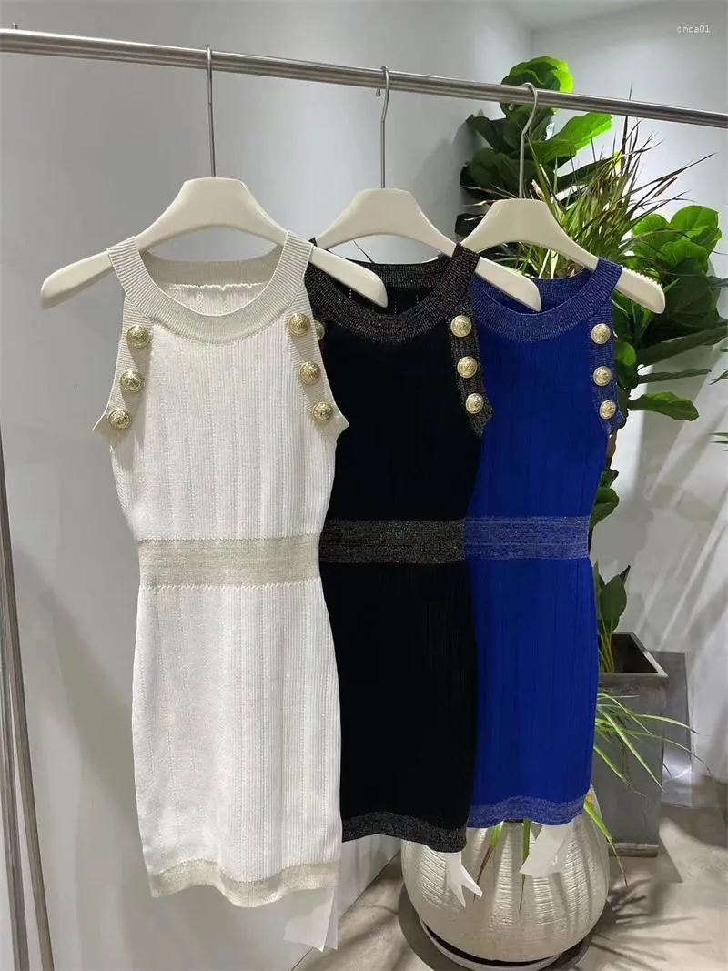 Casual Dresses High Quality Women Summer Bright Silk Splicing Slim Hanging Neck Strapless Sexy Elegant Knitted Sleeveless Dress