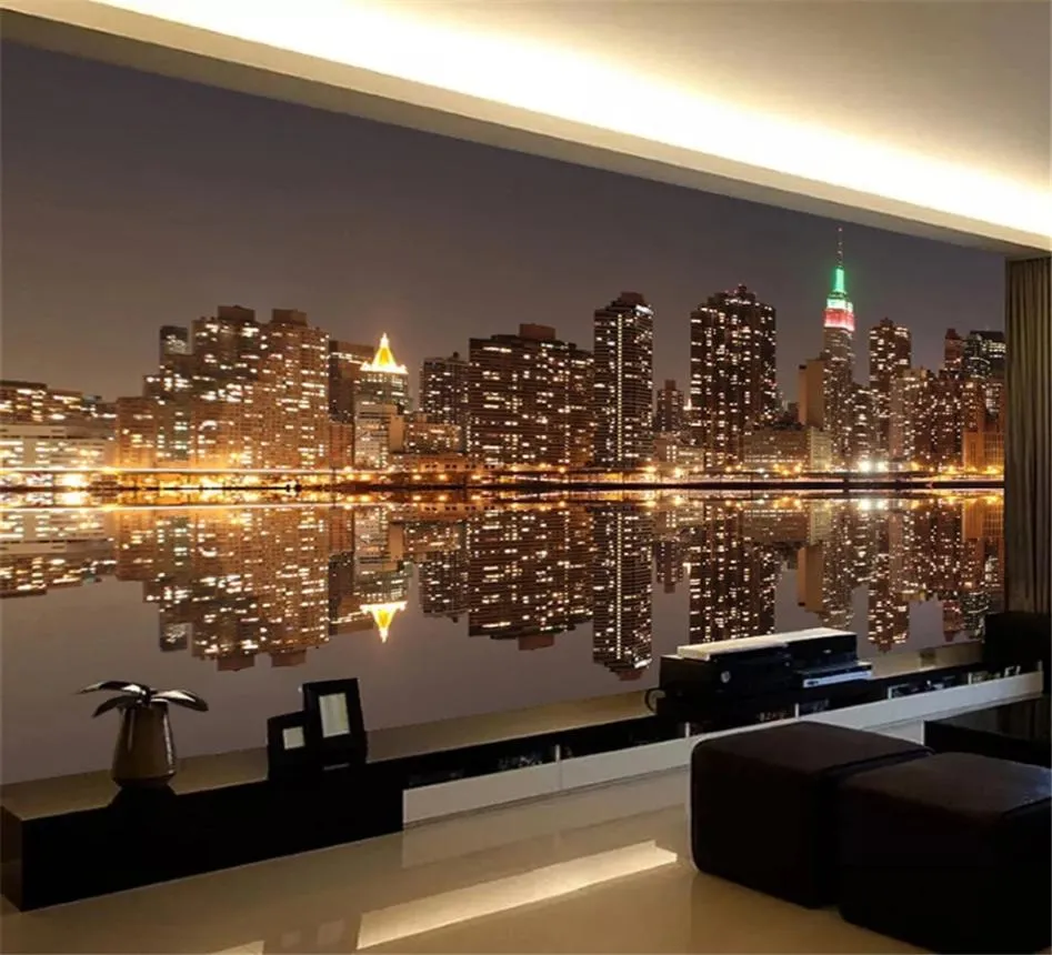 Anpassad 3D PO tapet för vardagsrum City Night View Bedroom TV Bakgrund Mural Wall Paper Home Decor Papel de Parede9609421