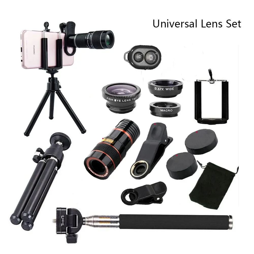 Lins All in 1 Accessories Phone Camera Lens Top Travel Kit för iPhone 8 x 7 6 Plus Samsung Galaxy S9 HTC för Xiaomi Huawei -mobiltelefoner