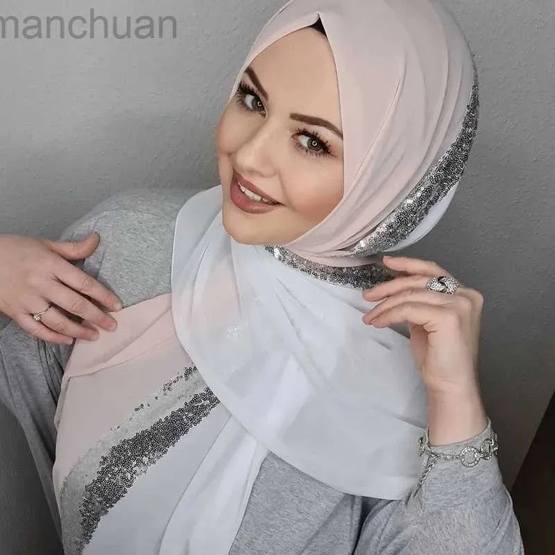 Hijabs paillettes islamico turbante abaya hijab chiffon hijabs per donna abayas da donna jersey sciarpa abito musulmano torbans head shawl istantane